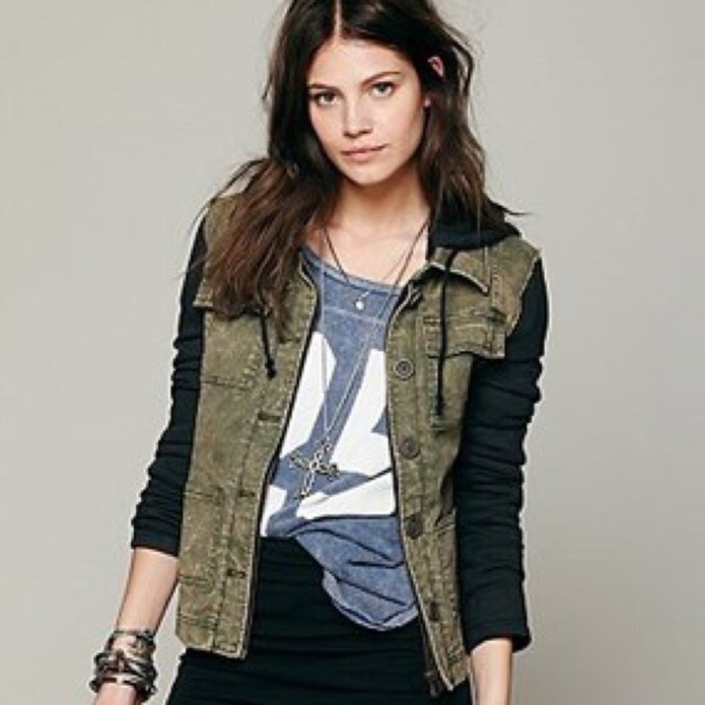 Free People Knit Hooded Twill Jacket